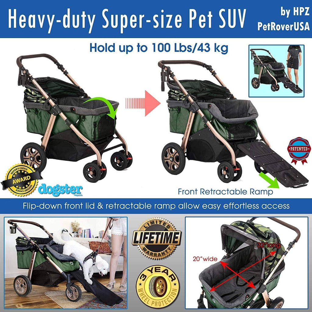 dog stroller 40 lbs Buy Green Camouflage Pet Stroller for Small, Medium or Large Dogs & Cats– HPZ Pet Rover
