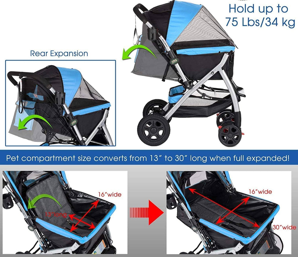 hpz pet rover premium heavy duty dog stroller Blue No-Zip Stroller for Small, Medium & Large Pets (Dogs & Cats)– HPZ Pet Rover