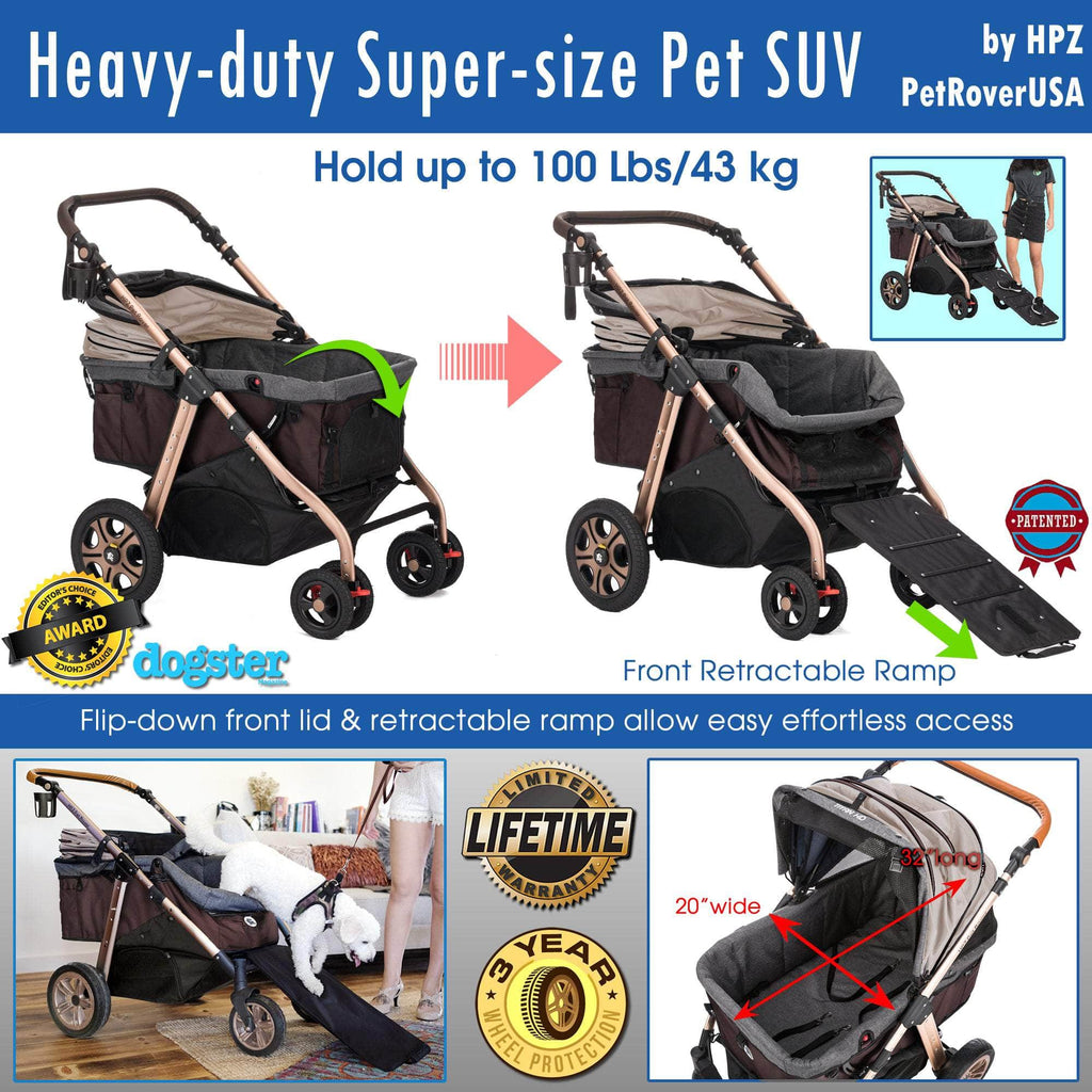 hpz pet rover premium heavy duty dog stroller HPZ™ PET ROVER TITAN HD Premium Super-size Stroller SUV for Small/Medium/Large/X-Large Dogs, Cats and Pets (Taupe)