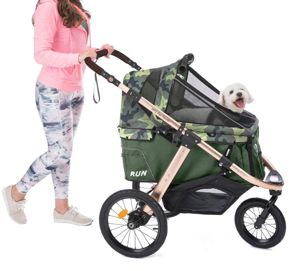 pet jogging stroller HPZ™ PET ROVER RUN Performance Jogging Sports Stroller for Small/Medium Dogs, Cats and Pets (Green Camo)