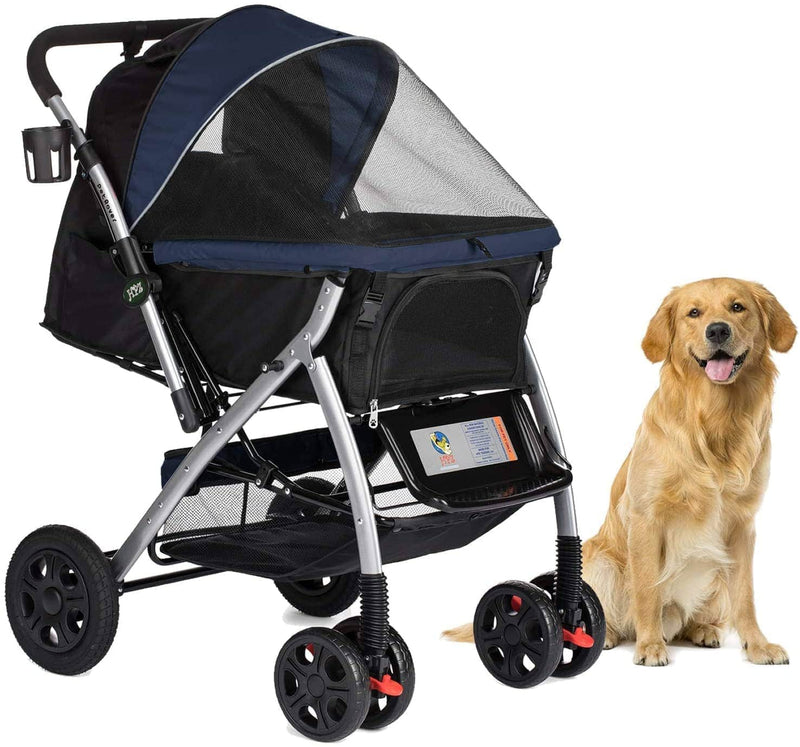 how much does a dog stroller cost Navy Blue No-Zip Stroller for Small, Medium & Large Pets (Dogs & Cats)– HPZ Pet Rover