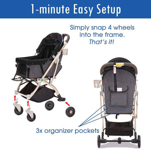 hpz pet rover lite travel stroller HPZ™ PET ROVER LITE Premium Black Travel Stroller for Small/Medium Dog– HPZ Pet Rover