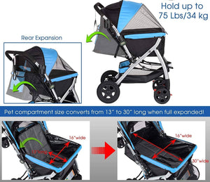 hpz pet rover premium heavy duty dog cat pet stroller Blue No-Zip Stroller for Small, Medium & Large Pets (Dogs & Cats)– HPZ Pet Rover