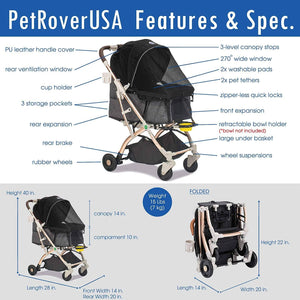 travel lite standard pet stroller HPZ™ PET ROVER LITE Premium Black Travel Stroller for Small/Medium Dog– HPZ  Pet Rover