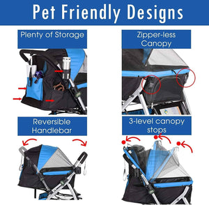 hpz pet rover premium heavy duty dog cat pet stroller Blue No-Zip Stroller for Small, Medium & Large Pets (Dogs & Cats)– HPZ Pet Rover