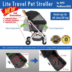 light travel stroller HPZ™ PET ROVER LITE Premium Black Travel Stroller for Small/Medium Dog– HPZ Pet Rover