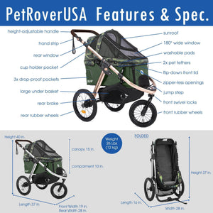 Buy Green Jogging Running Pet Stroller for Small, Medium or Large