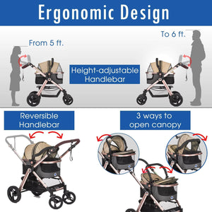 Designer's Luxury Pet Stroller - Carrier with Multi-function Designed
