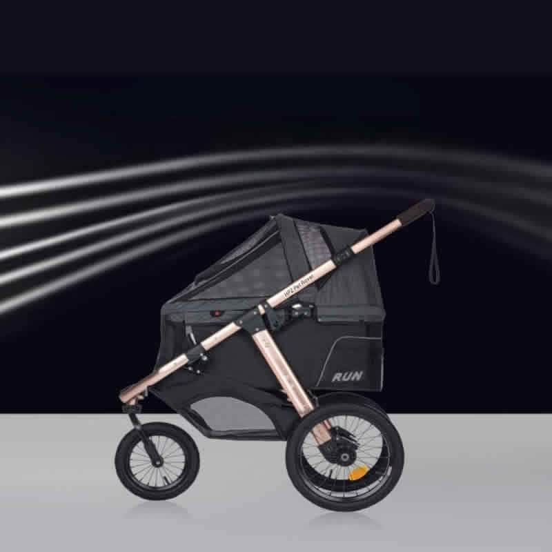 dog stroller running HPZ Black Foldable Pet Stroller with Retractable Canopy and Storage
